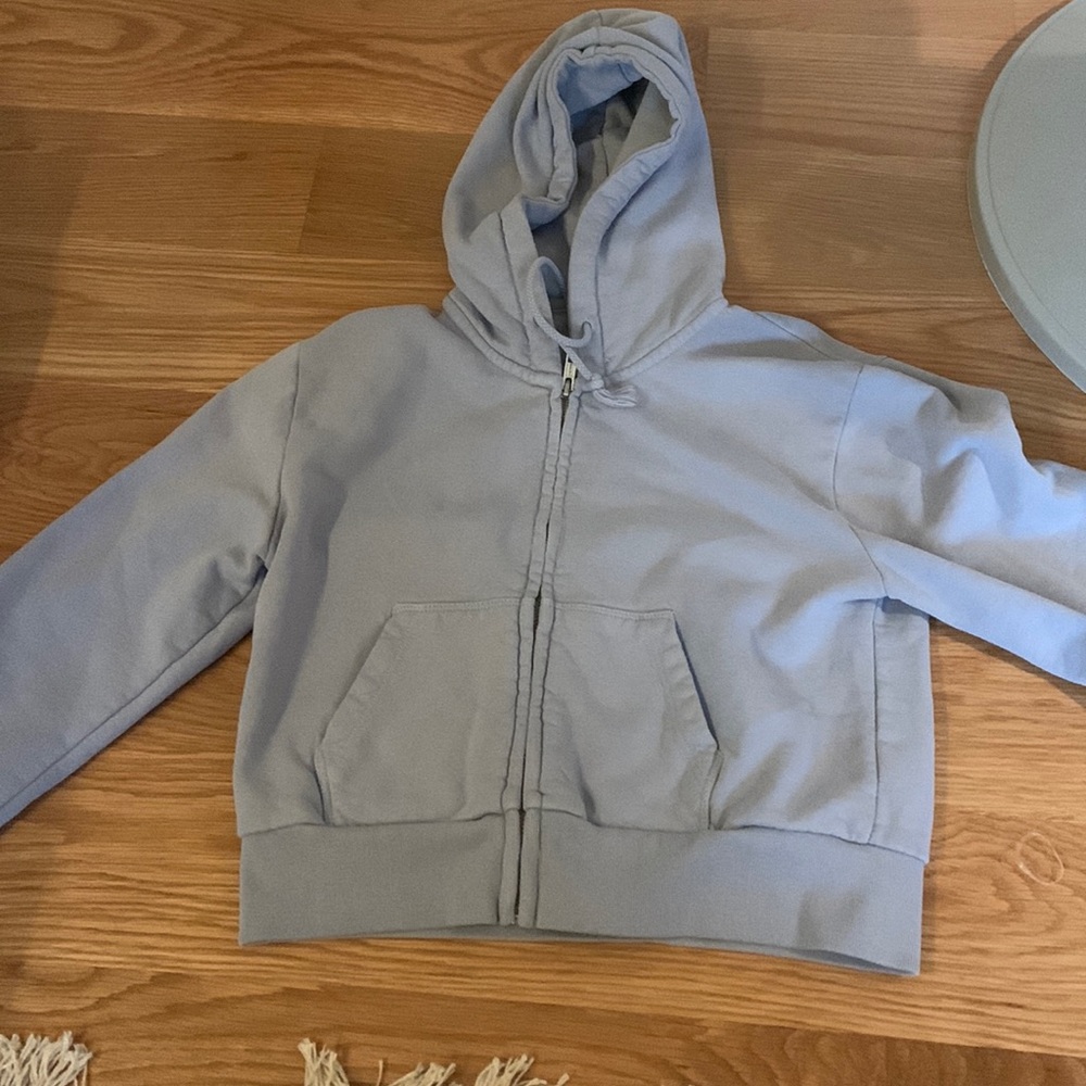 cropped light blue hoodie